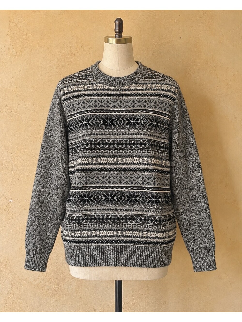 Weatherproof Vintage Men's Fair Isle Cotton Sweater Gray M